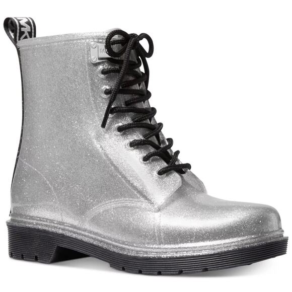 Michael Michael Kors Women Combat Boots Tavie Rainbootie Size US 8M Silver PVC